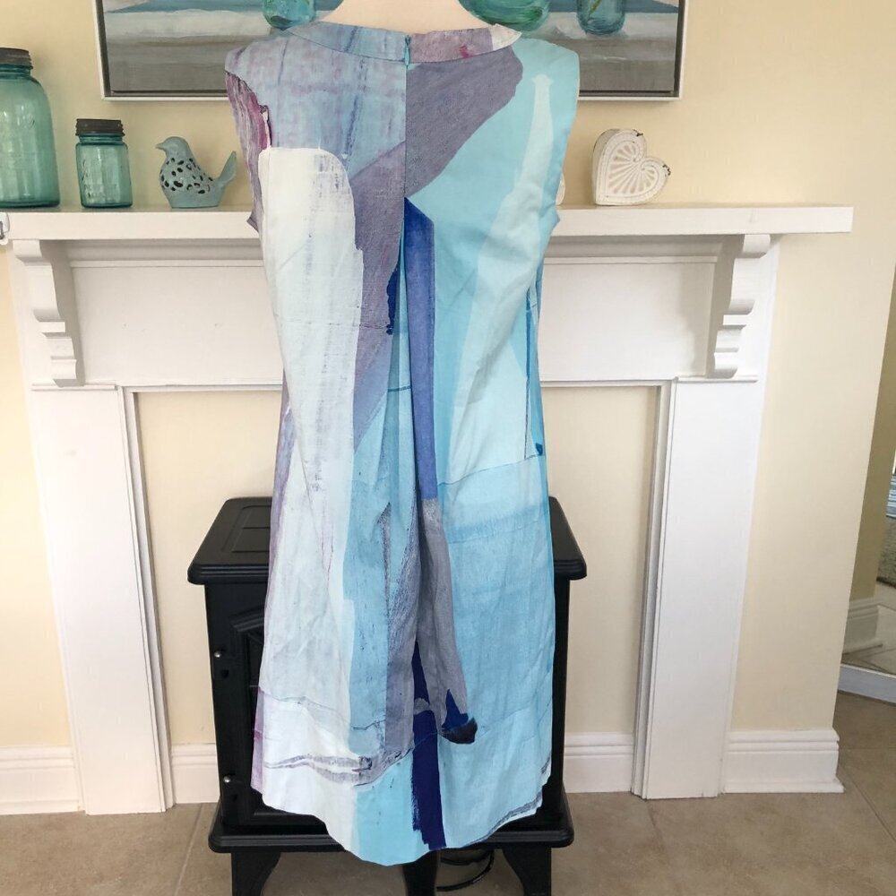 Claire Desjardins Blue Abstract Watercolor Art Print A-Line Dress S/P - Picture 4 of 10